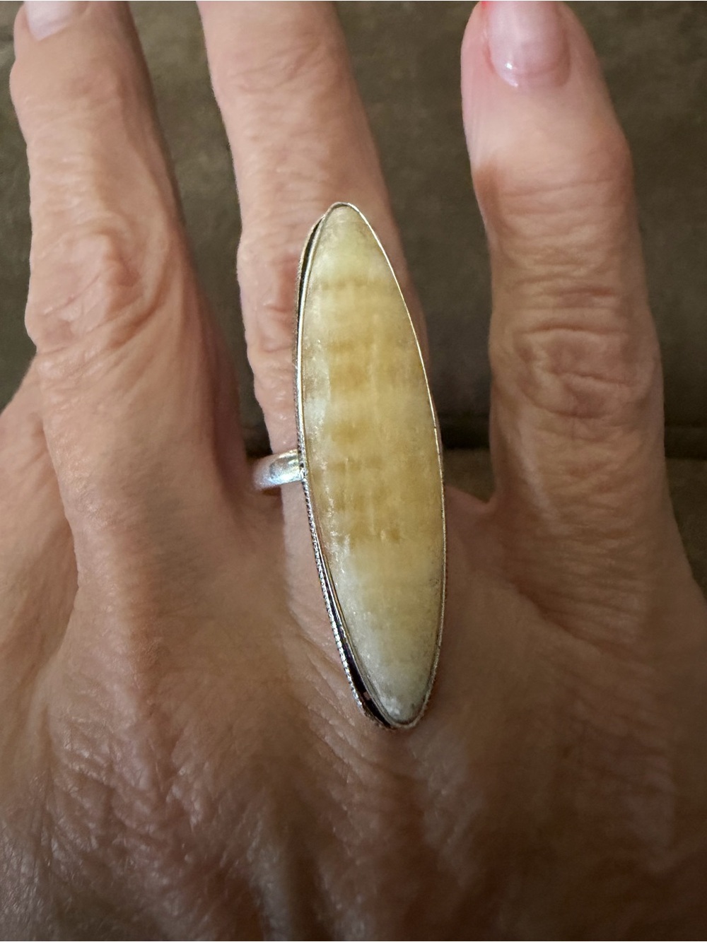 Yellow Amber Stone Silver Ring - Women Jewelry